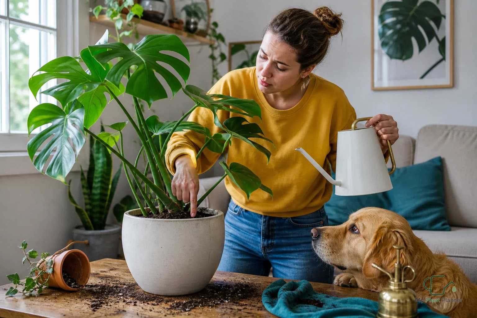 Indoor monstera plant in a pot near bright indirect light