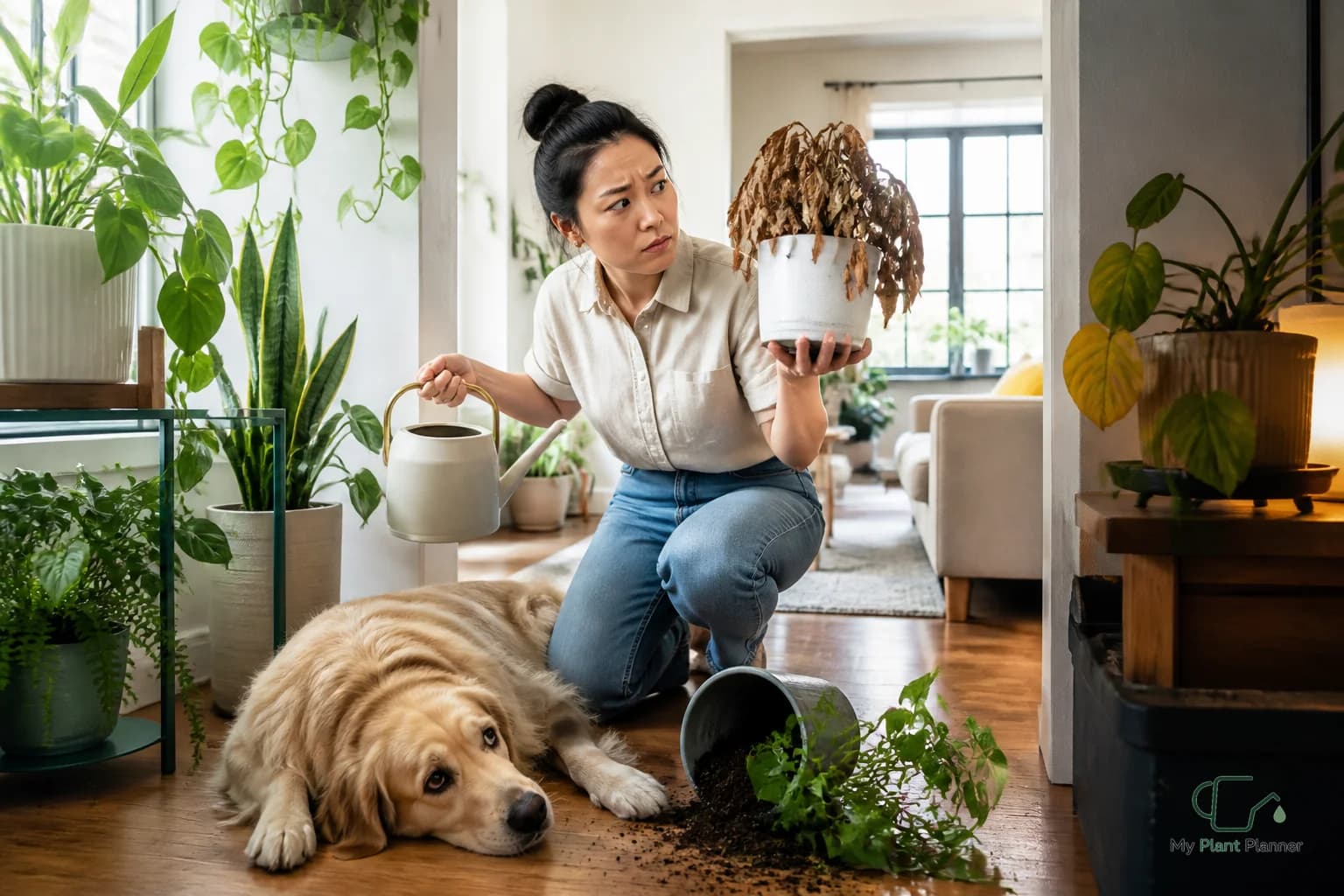 Two indoor plants in different rooms with different light levels