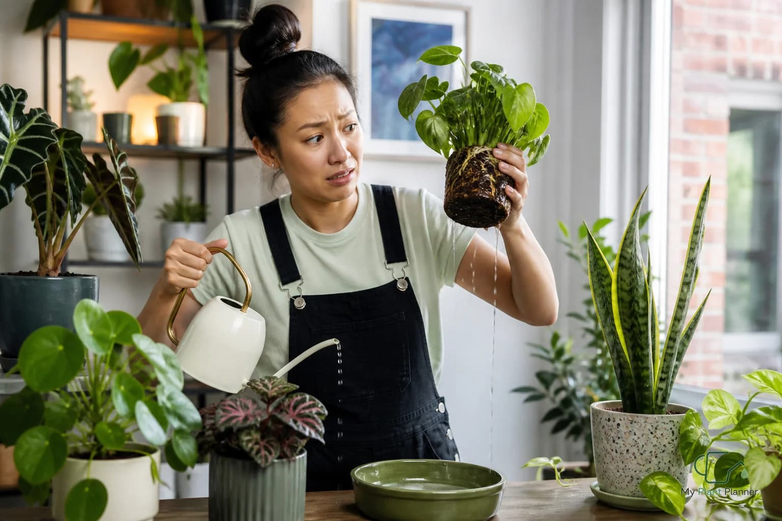 Indoor houseplants in different pot sizes near a bright window