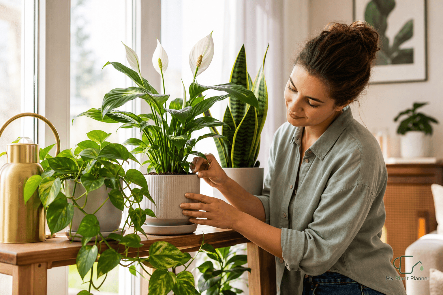 Indoor plants with a weekly watering review reminder