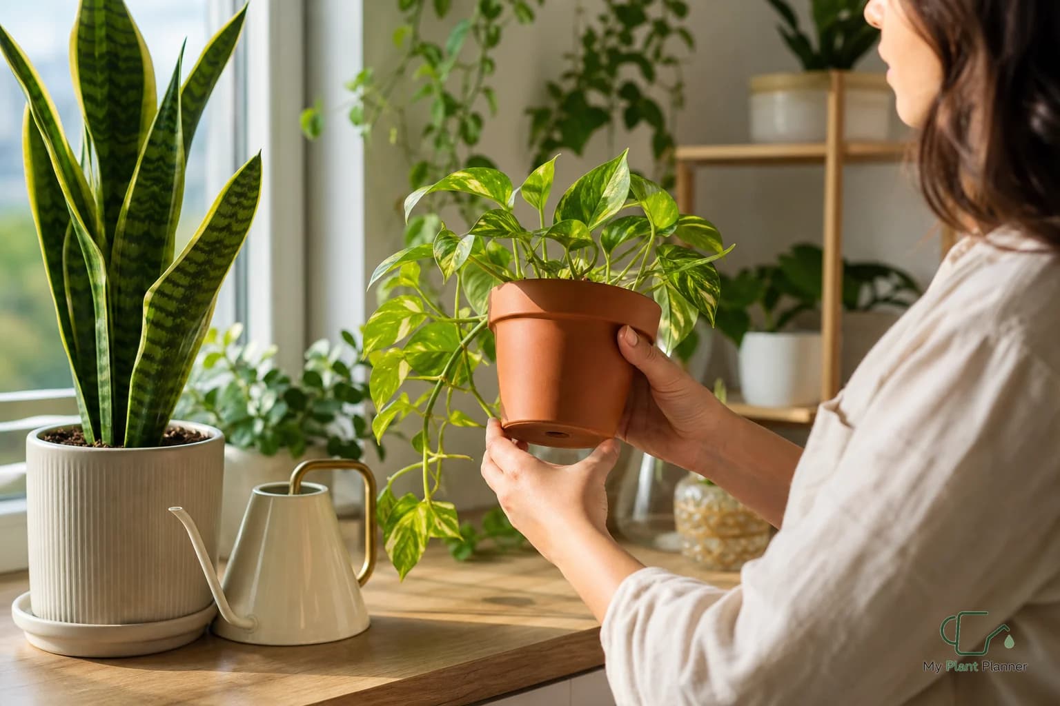 Indoor plants with a weekly watering review reminder