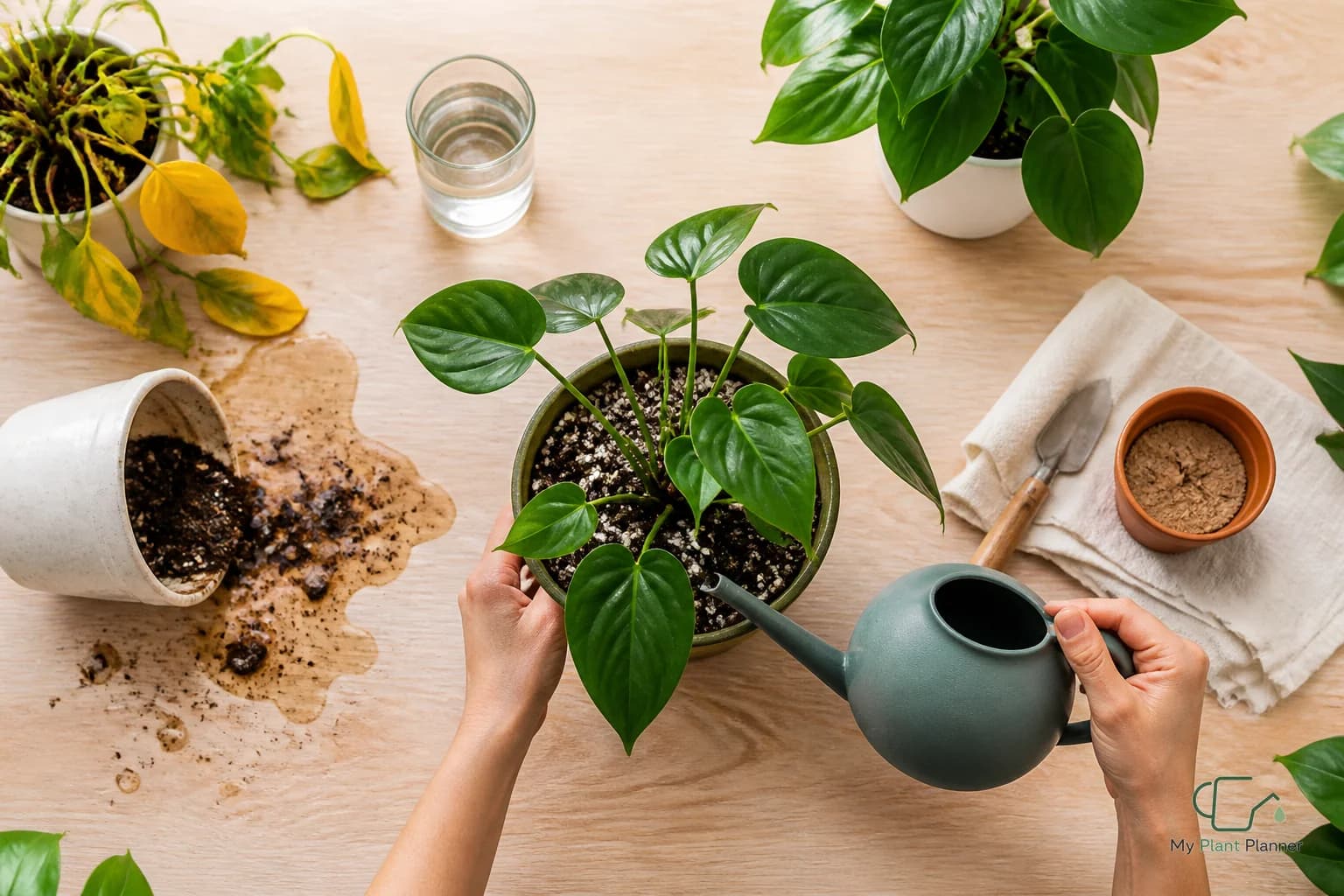 Indoor philodendron in a pot near bright indirect light