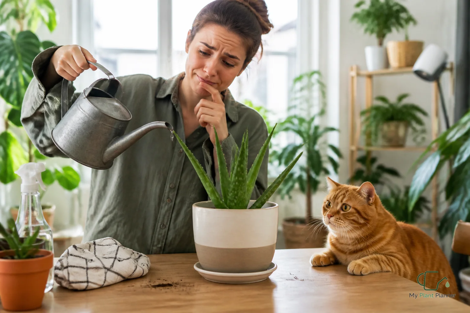 Aloe vera plant in a draining pot near a bright indoor window